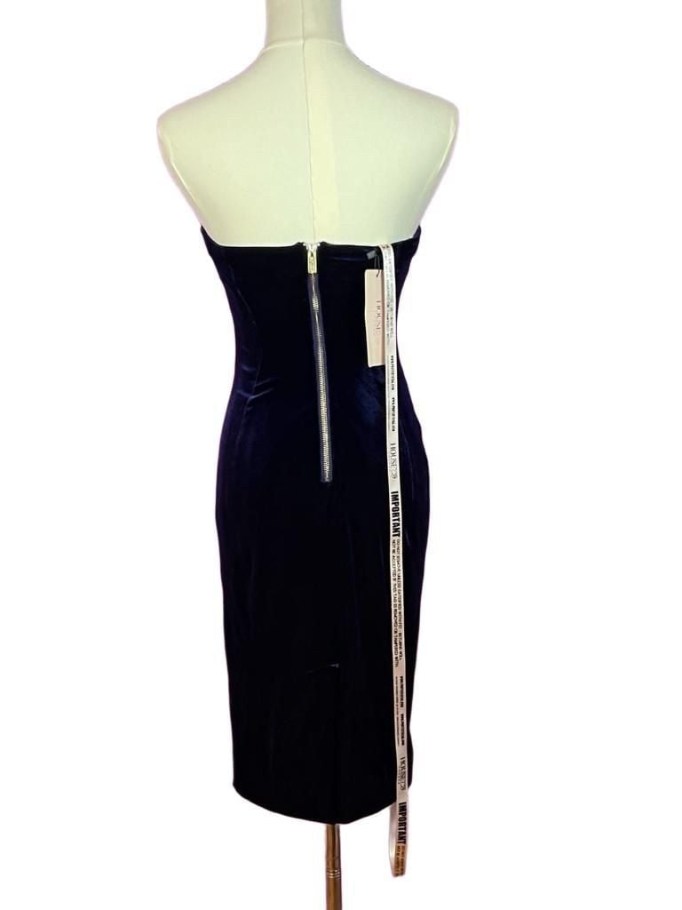 House of CB Careda Navy Velvet Mesh Cutout Bodycon Midi Dress XS NWT 13