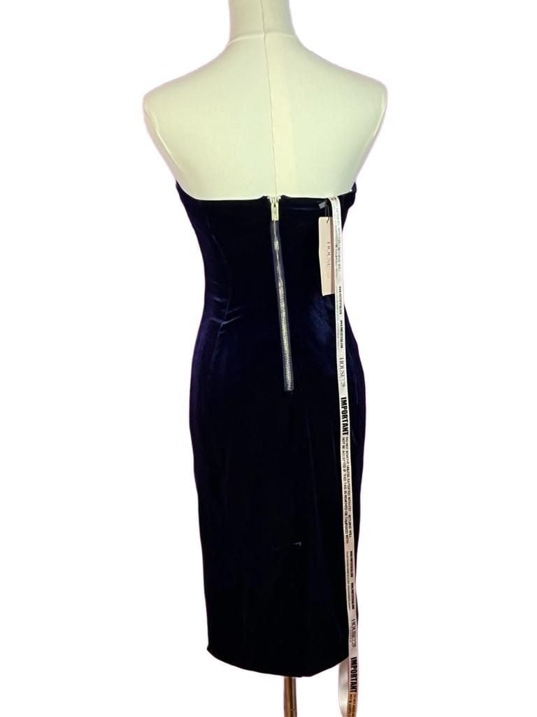 House of CB Careda Navy Velvet Mesh Cutout Bodycon Midi Dress XS NWT 14