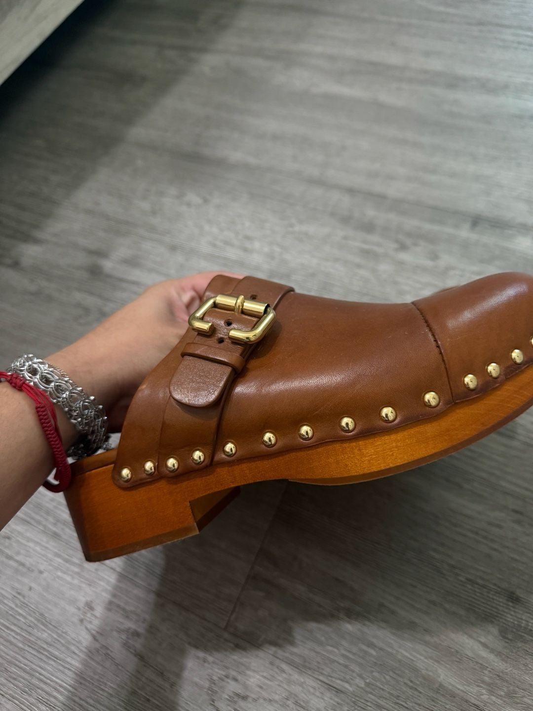 Chloe Leather Buckle Mules Slides Tan Brown 3