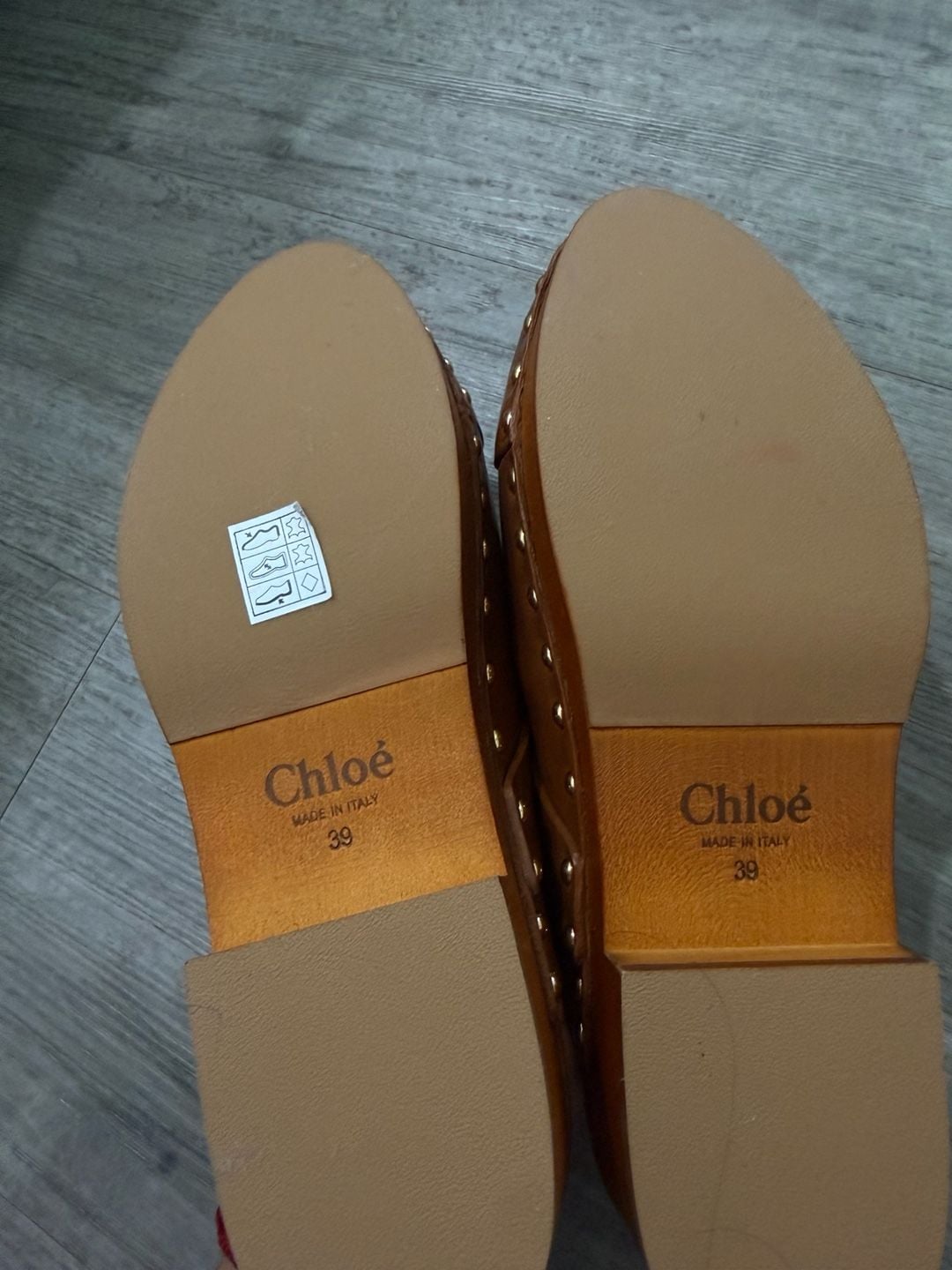 Chloe Leather Buckle Mules Slides Tan Brown 6