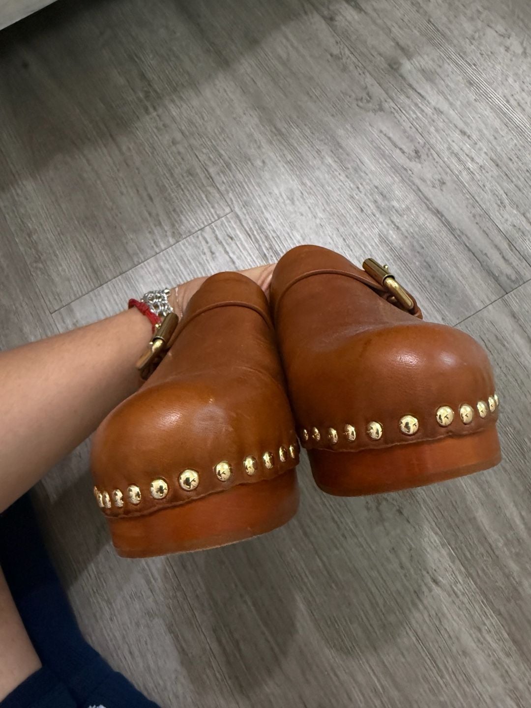 Chloe Leather Buckle Mules Slides Tan Brown 8