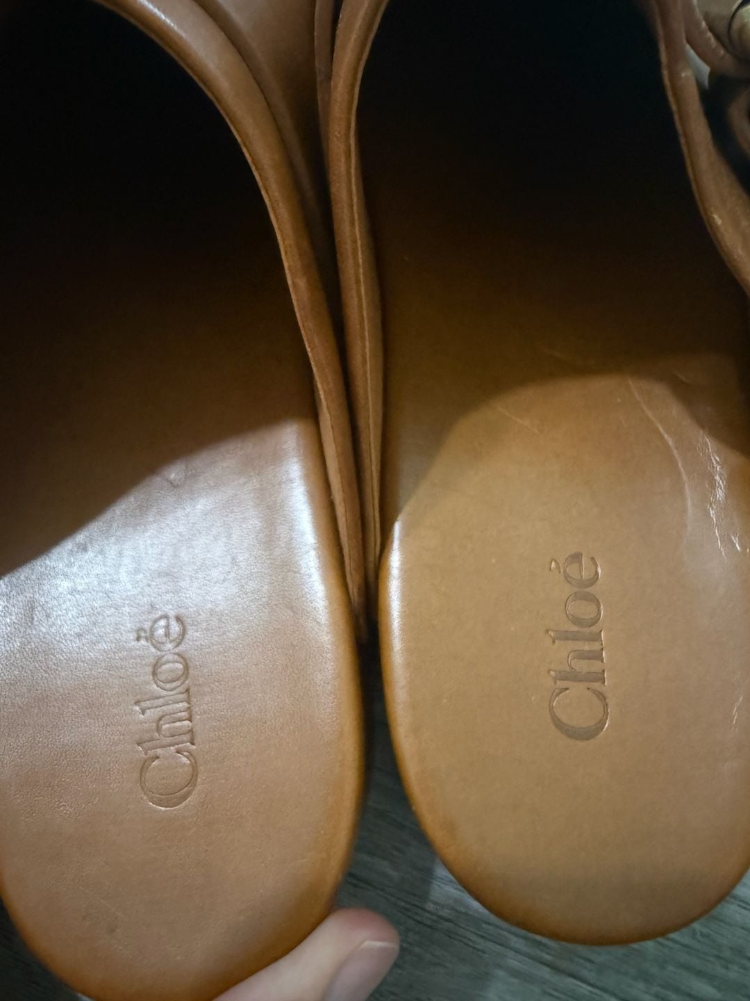 Chloe Leather Buckle Mules Slides Tan Brown 9
