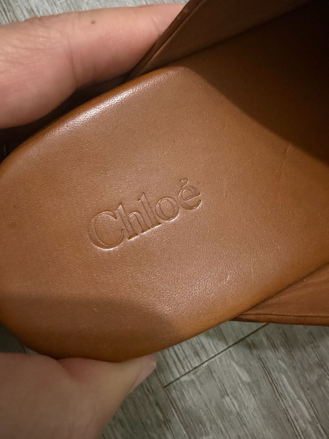 Chloe Leather Buckle Mules Slides Tan Brown 10