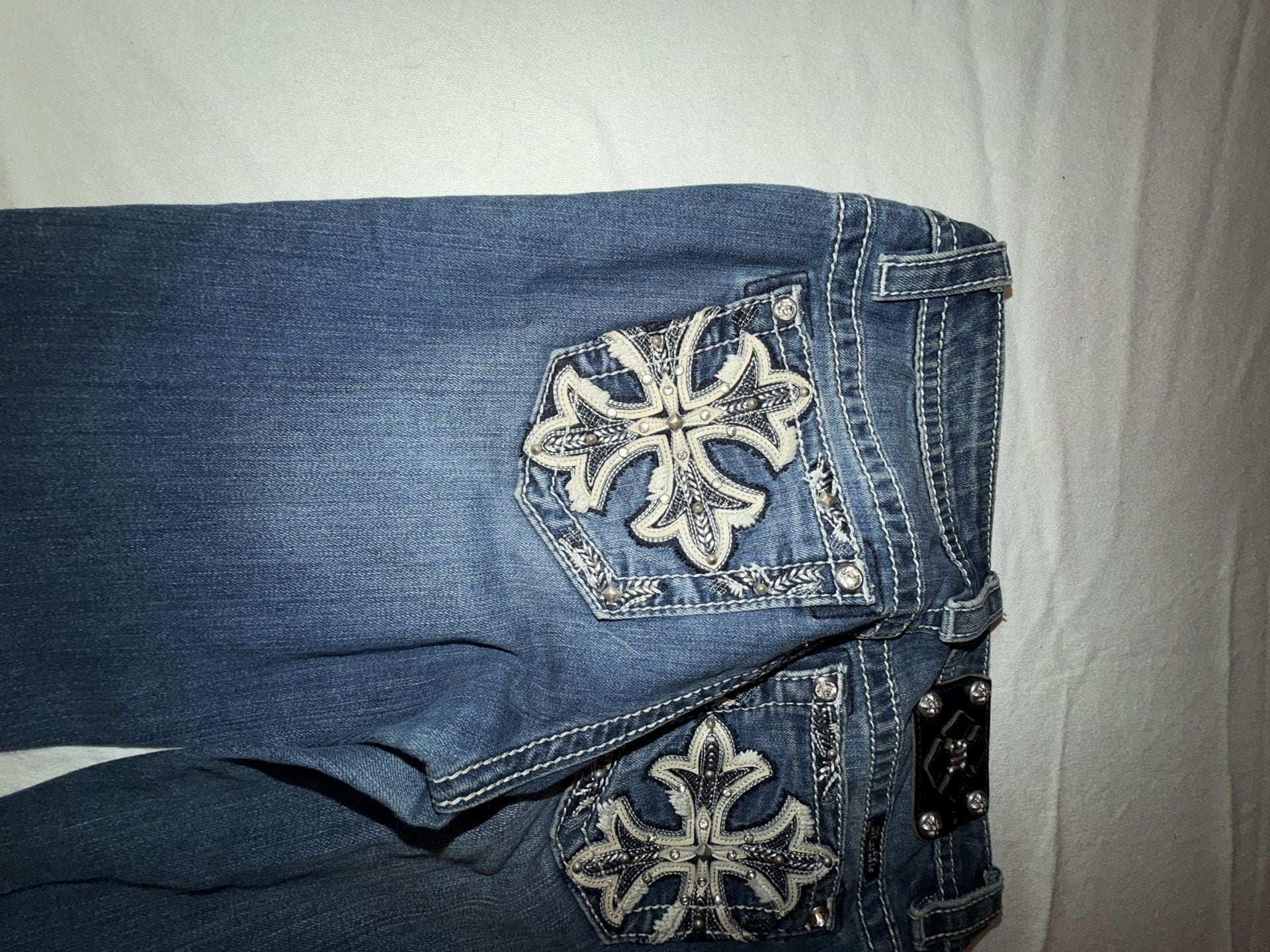 Miss Me Mid-Rise Skinny Jeans Women's Size 27 Embellished Flap Pockets Blue Denim 8