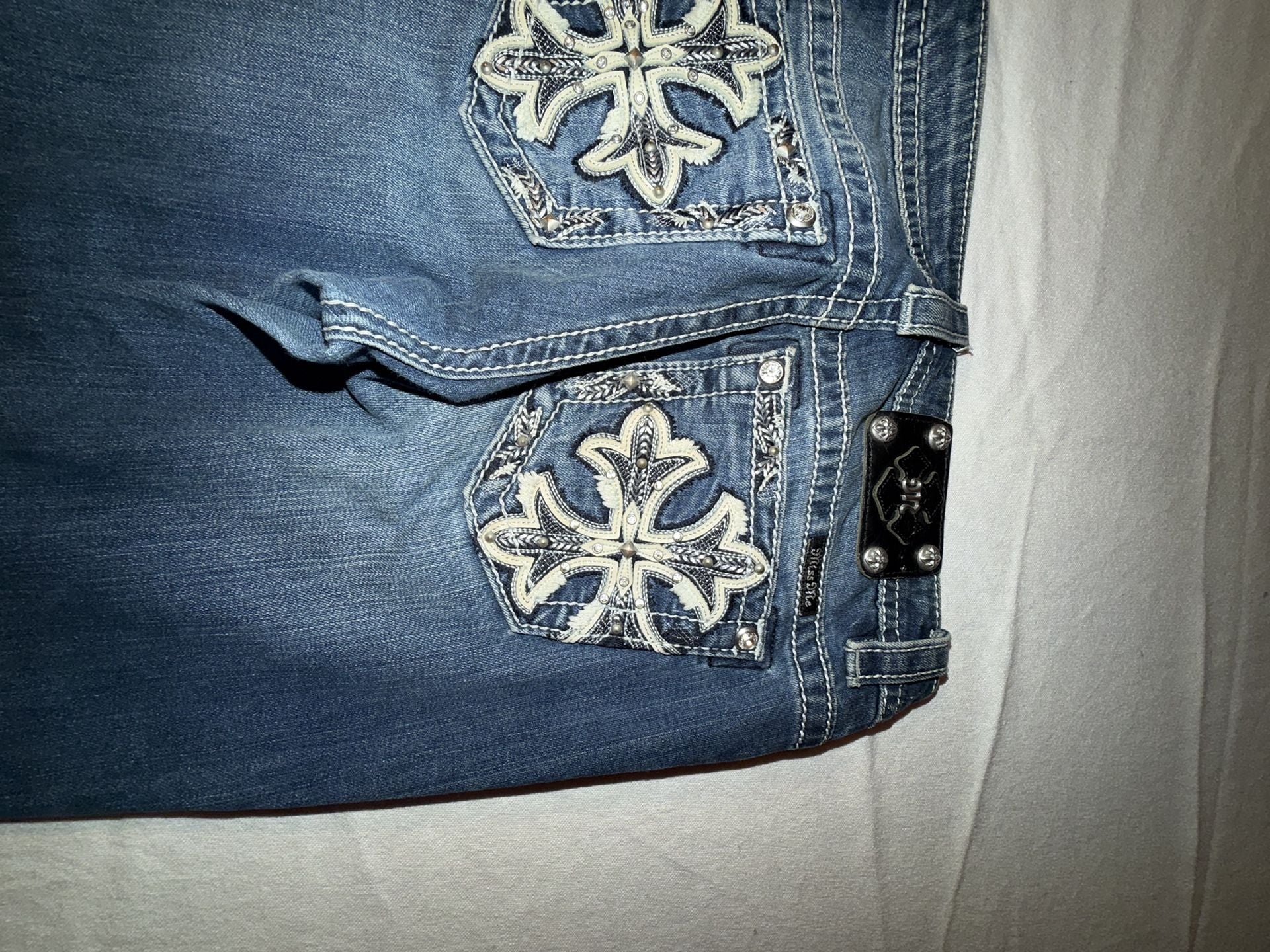 Miss Me Mid-Rise Skinny Jeans Women's Size 27 Embellished Flap Pockets Blue Denim 9