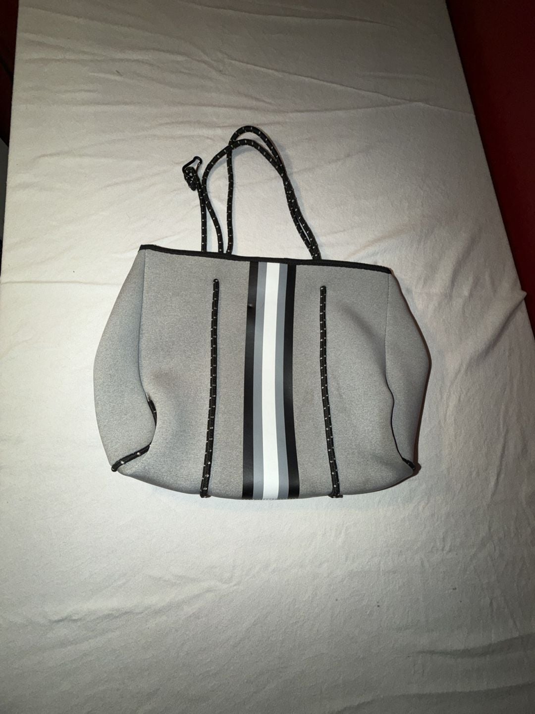 Haute Shore Greyson Aspen Neoprene Tote Bag Grey Striped 2