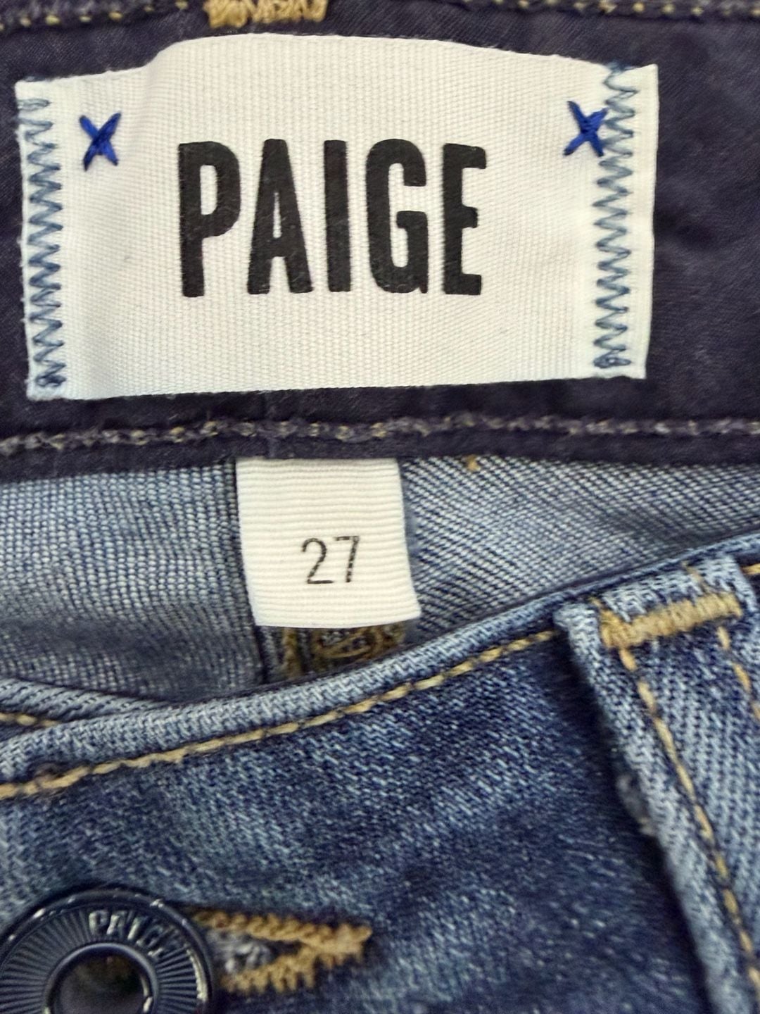 PAIGE Women's Blue Denim Raw Hem Slim Straight Jeans Size 27 6
