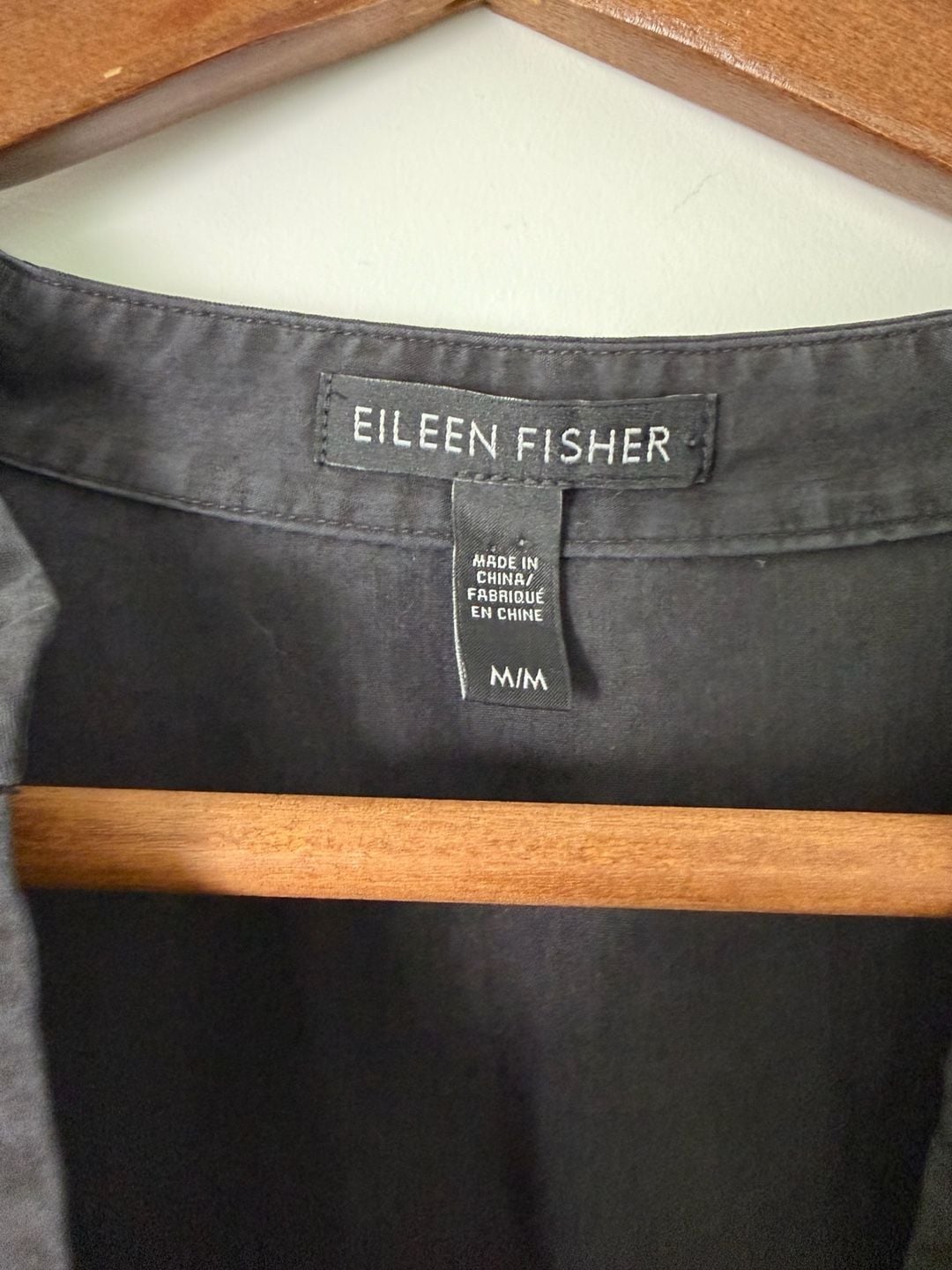 Eileen Fisher Band Collar Tunic Button Up Shirt Black Medium 3