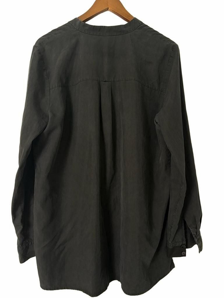 Eileen Fisher Band Collar Tunic Button Up Shirt Black Medium 4