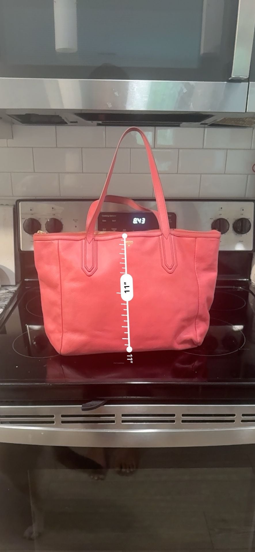 Fossil Sydney Coral Pebbled Leather Zip Top Tote Shoulder Bag 7