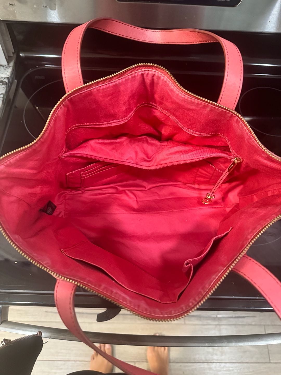 Fossil Sydney Coral Pebbled Leather Zip Top Tote Shoulder Bag 8