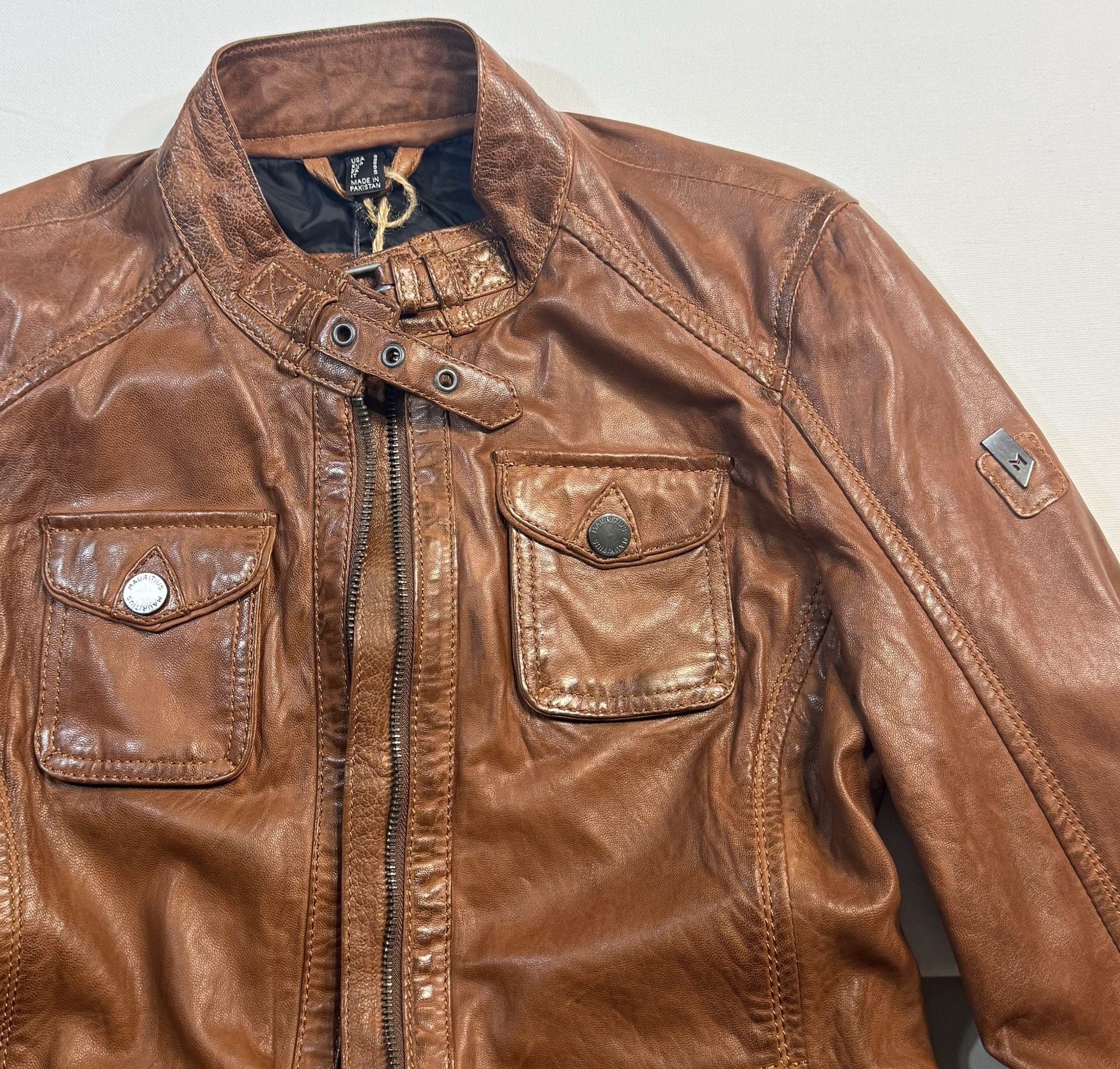 Brown Leather Moto Jacket. Brand new with tags.  11