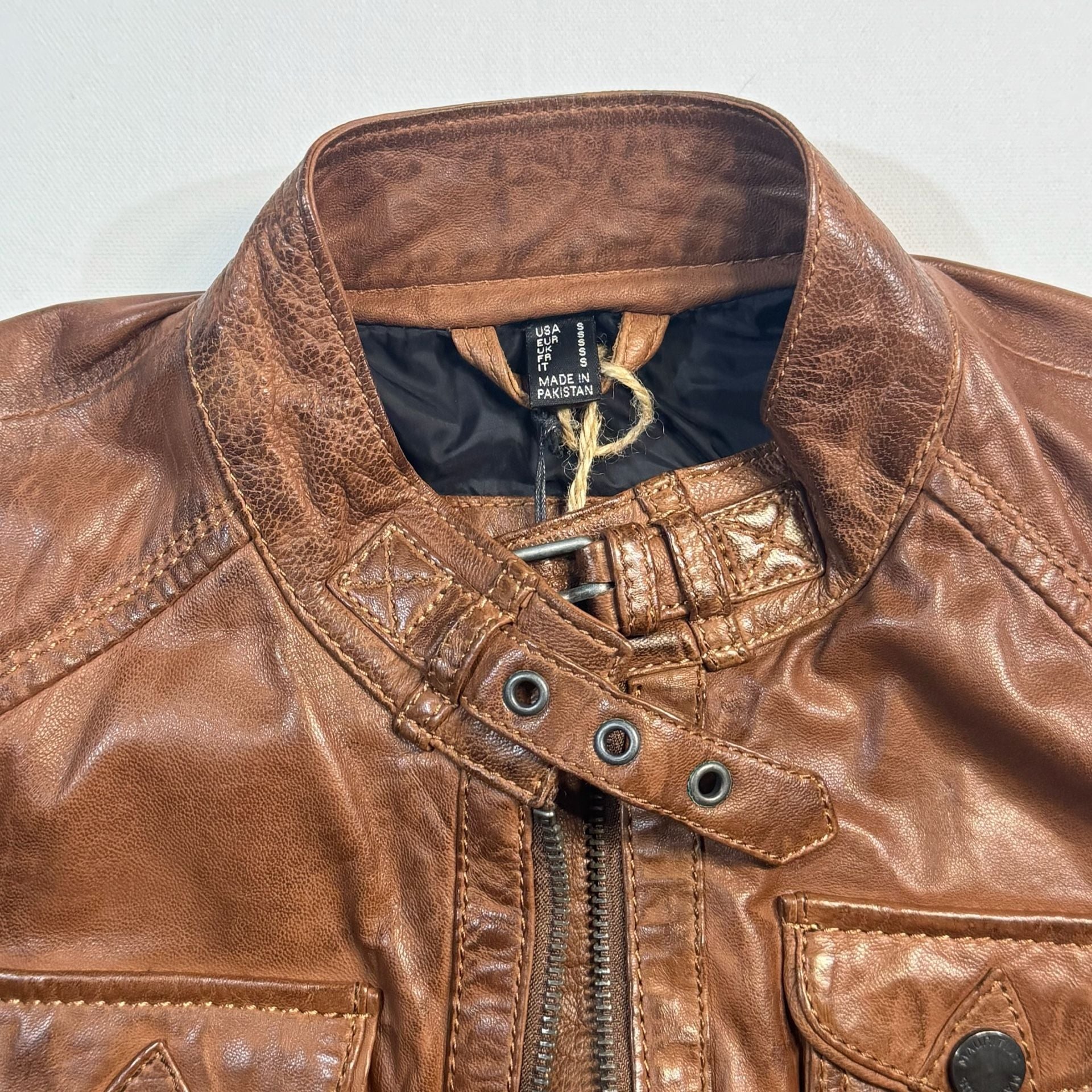 Brown Leather Moto Jacket. Brand new with tags.  10