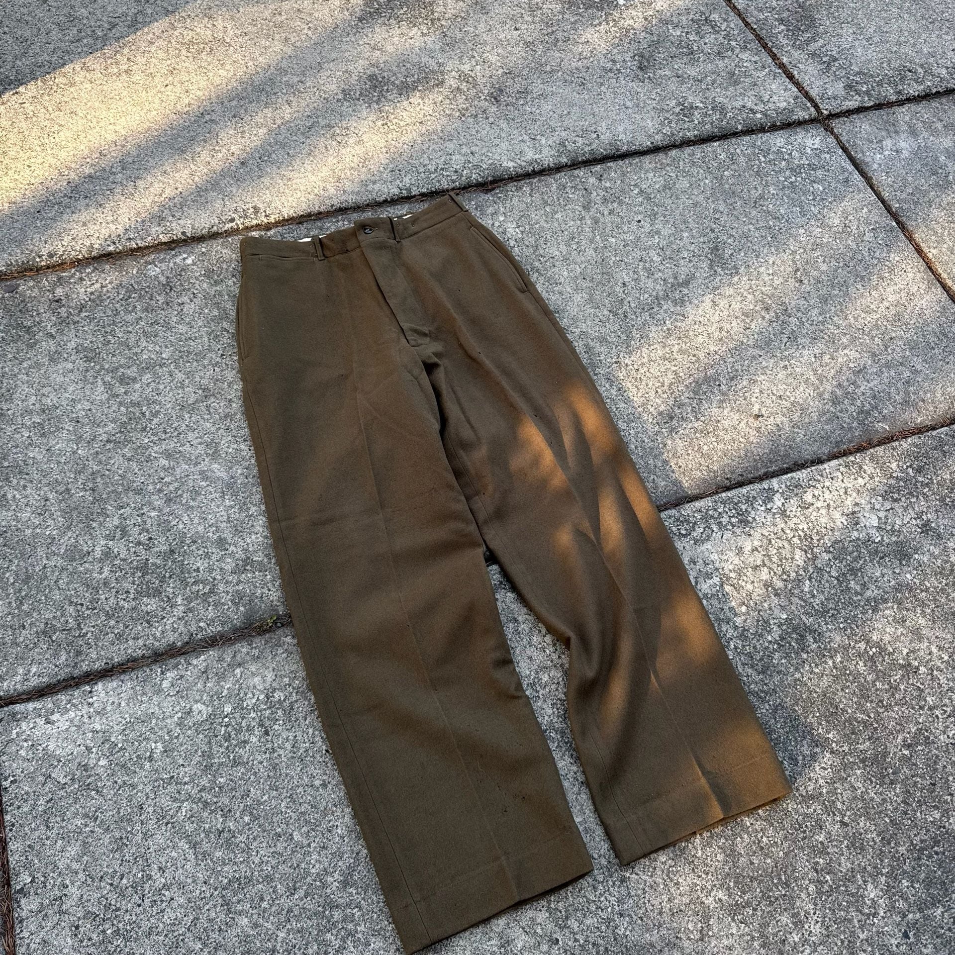 Vintage US Army Wool Field Trousers Olive Green Military Pants W33 L33 2
