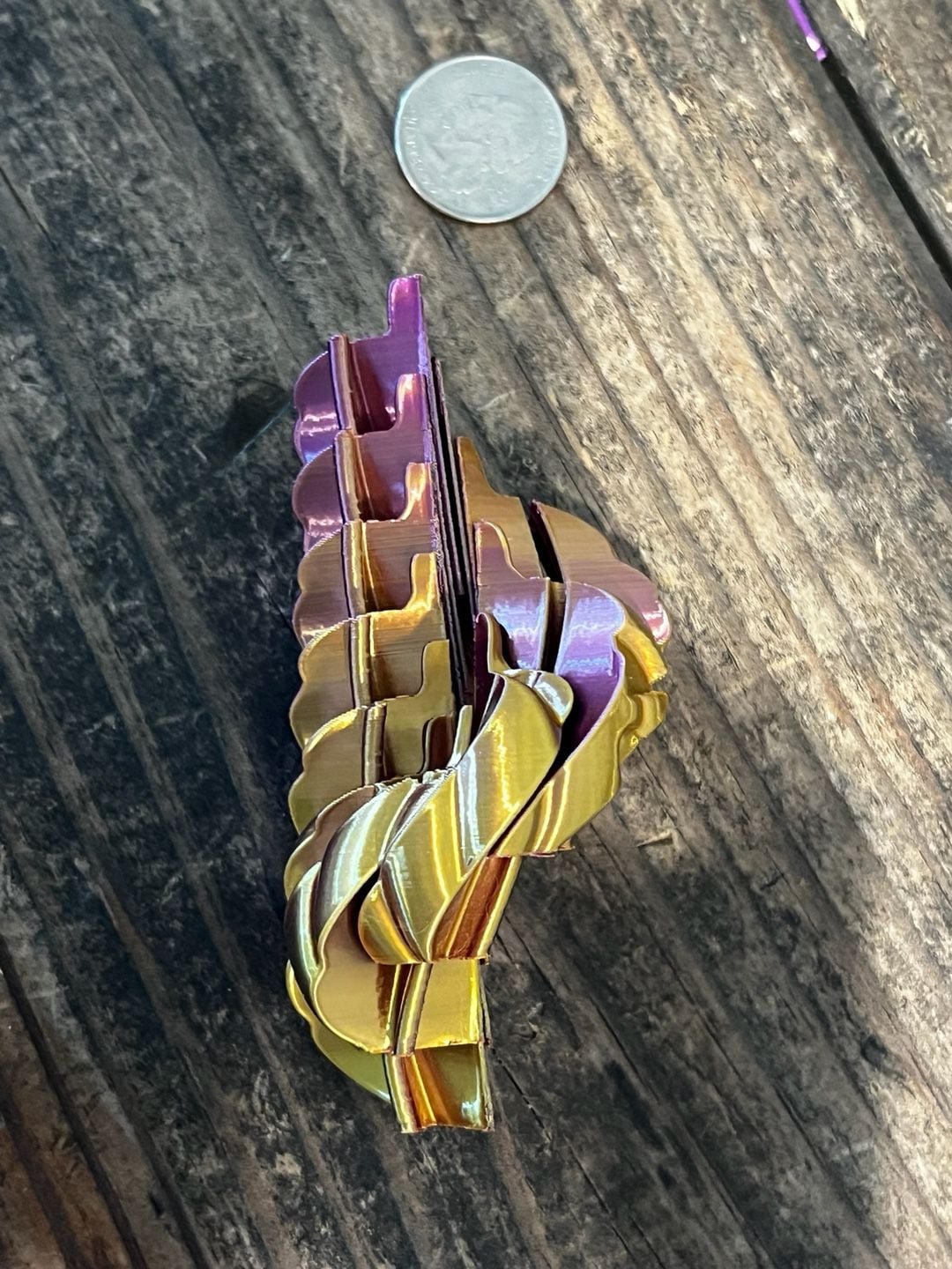 Small 3D Printed Sensory Twist Ball Fidget Pumpkin Purple and Gold Gradient 4