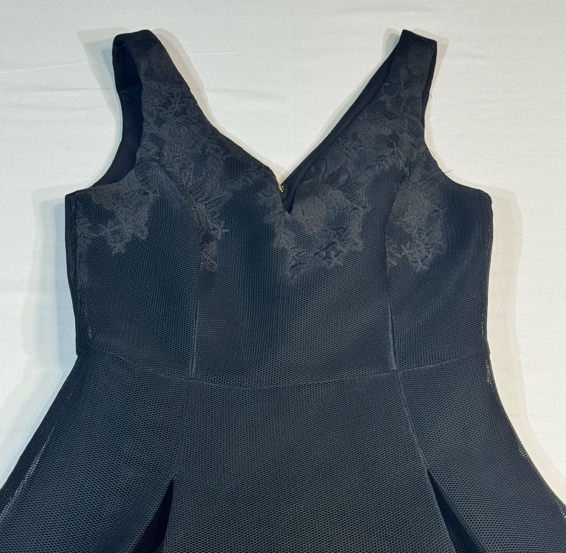 DKNY Black Floral Embroidered Mesh Fit and Flare Cocktail Dress 3