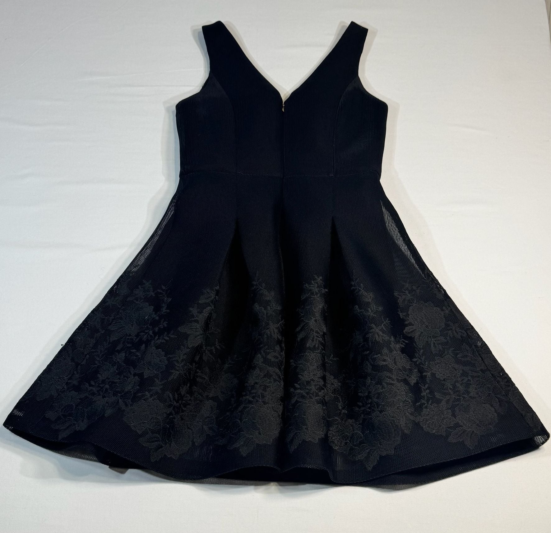 DKNY Black Floral Embroidered Mesh Fit and Flare Cocktail Dress 5