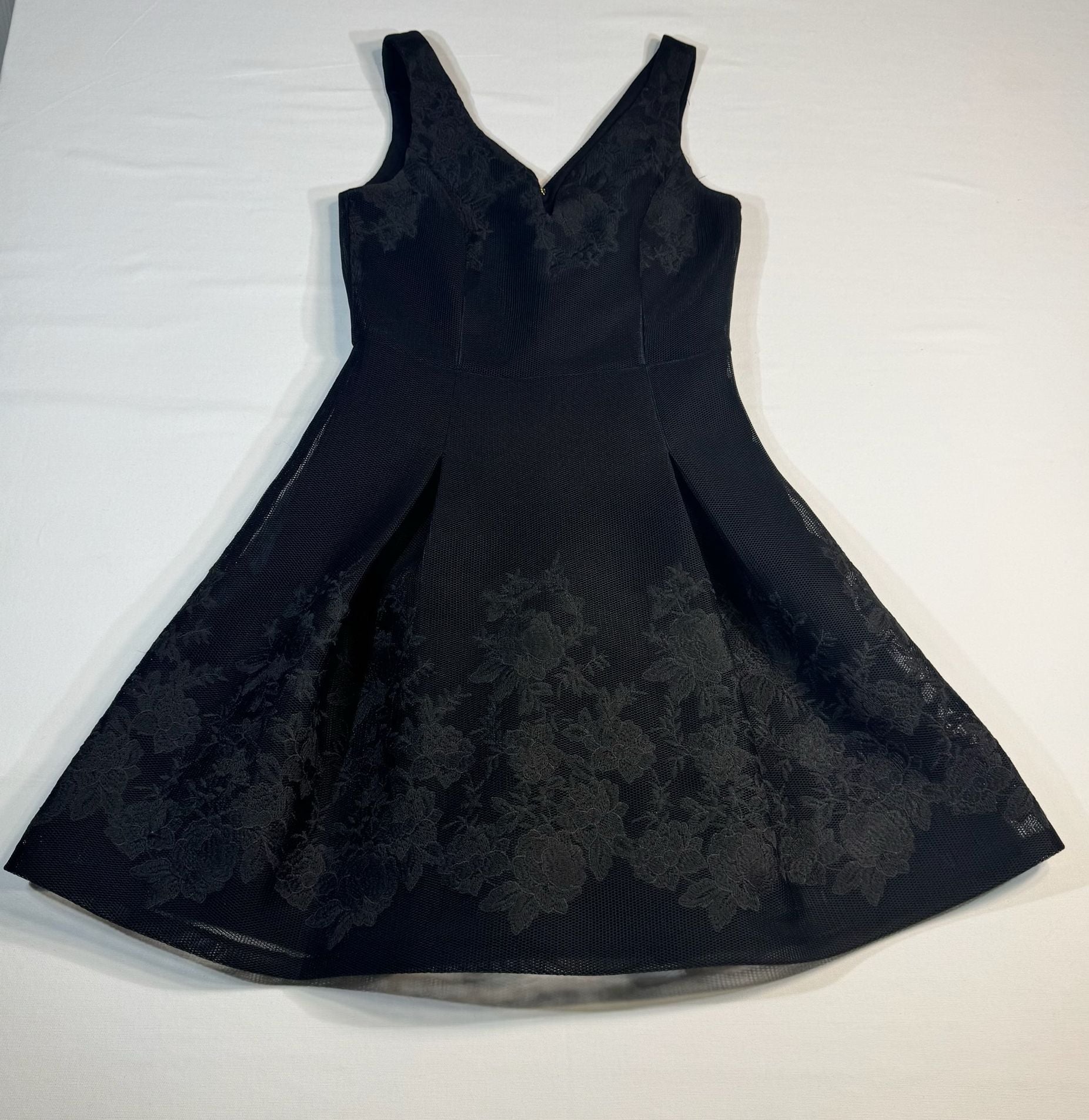 DKNY Black Floral Embroidered Mesh Fit and Flare Cocktail Dress 2