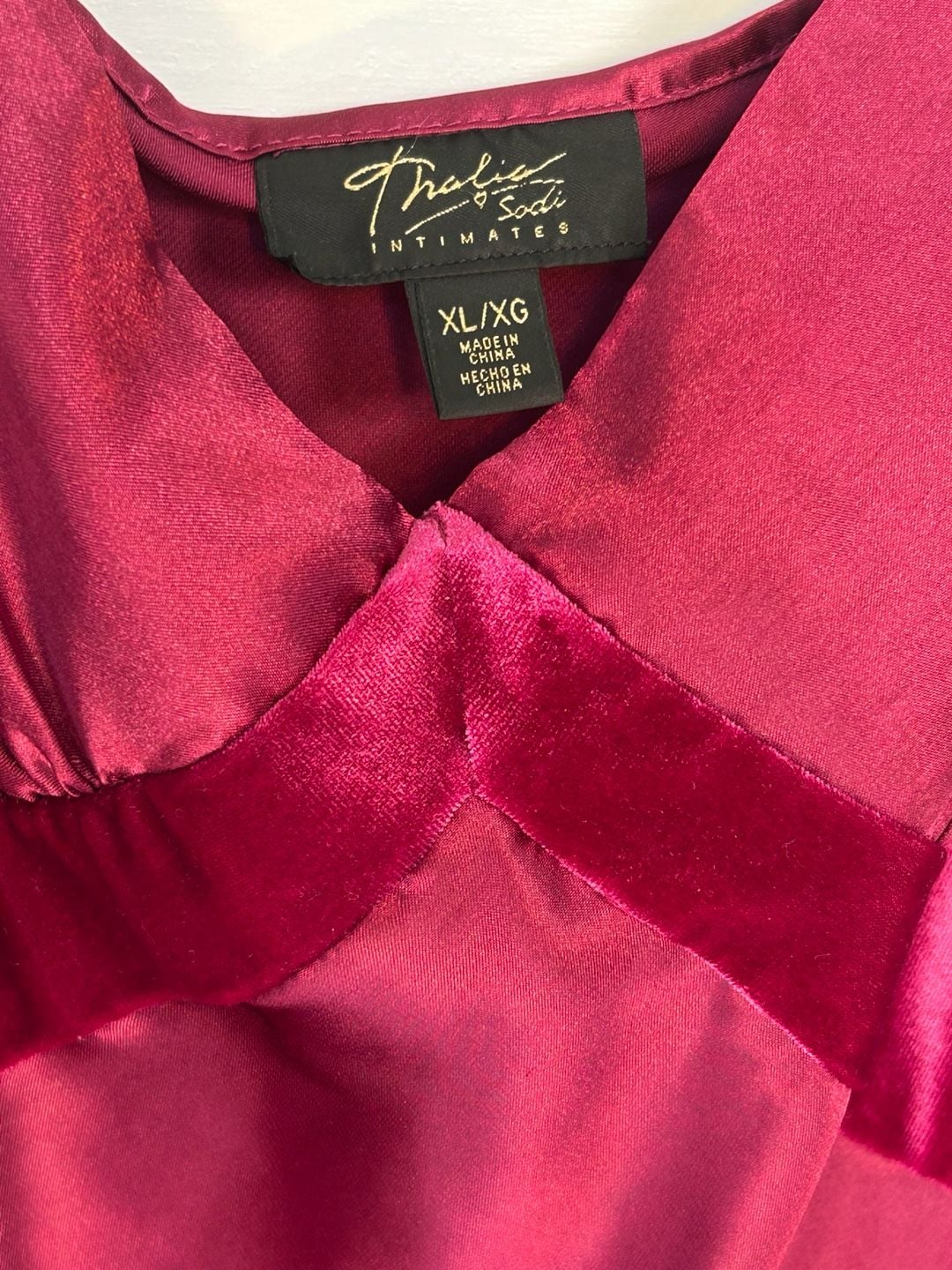 Thalia Sodi Intimates Magenta Satin & Velvet Slip Dress Size XL 4