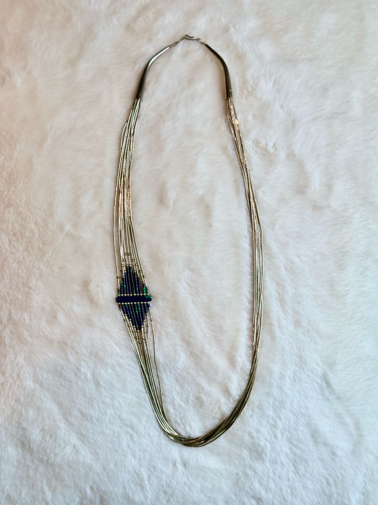 Vintage Native American Sterling Liquid Silver Lapis and Turquoise Bead Necklace 2