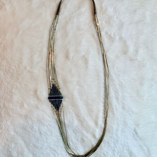 Vintage Native American Sterling Liquid Silver Lapis and Turquoise Bead Necklace