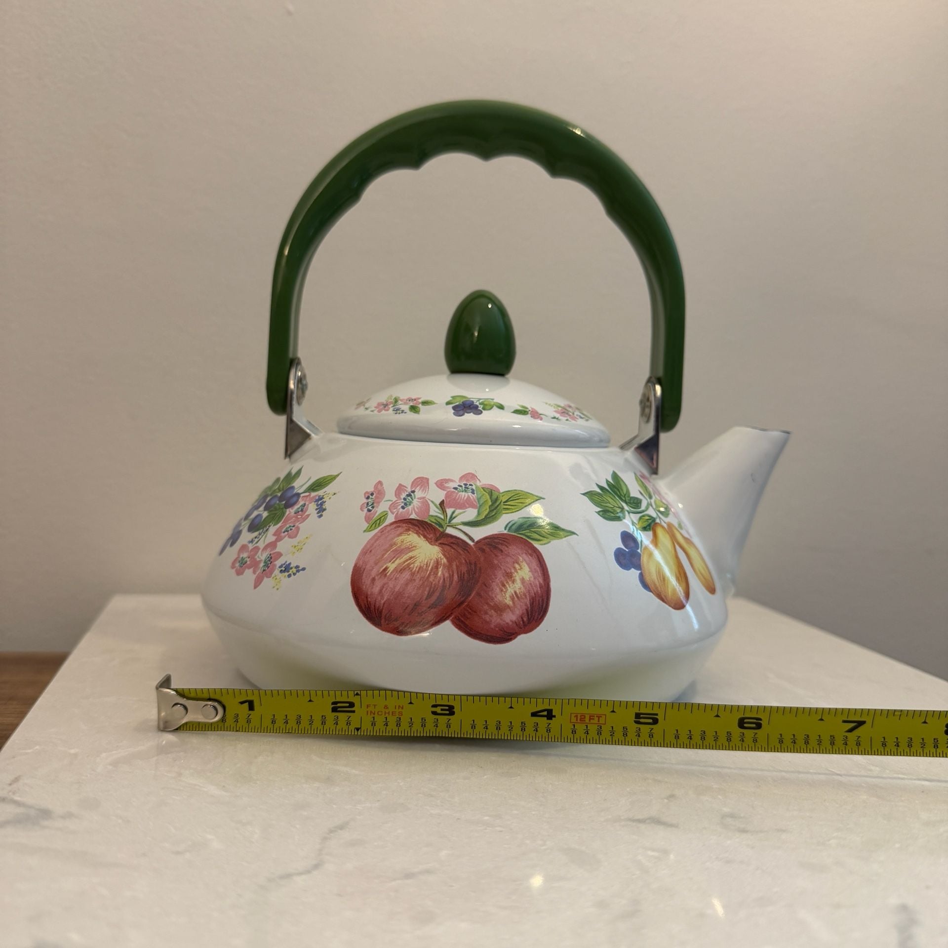 Reston Lloyd Eurita Fruit Enamel Tea Kettle + Spoon Rest Vintage Cottagecore 12