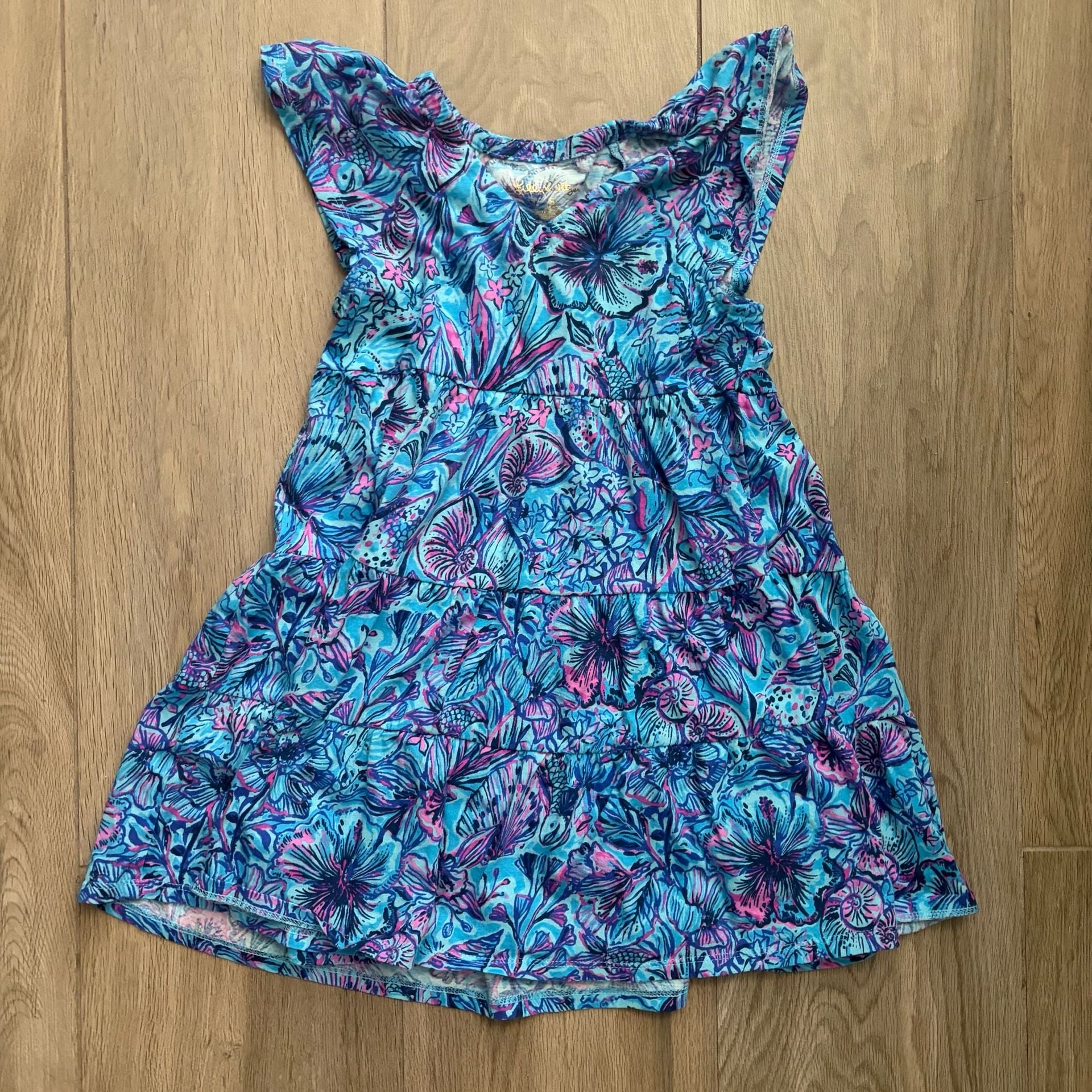 Lilly Pulitzer Girls Kawai Flutter Sleeve Dress Size S 2