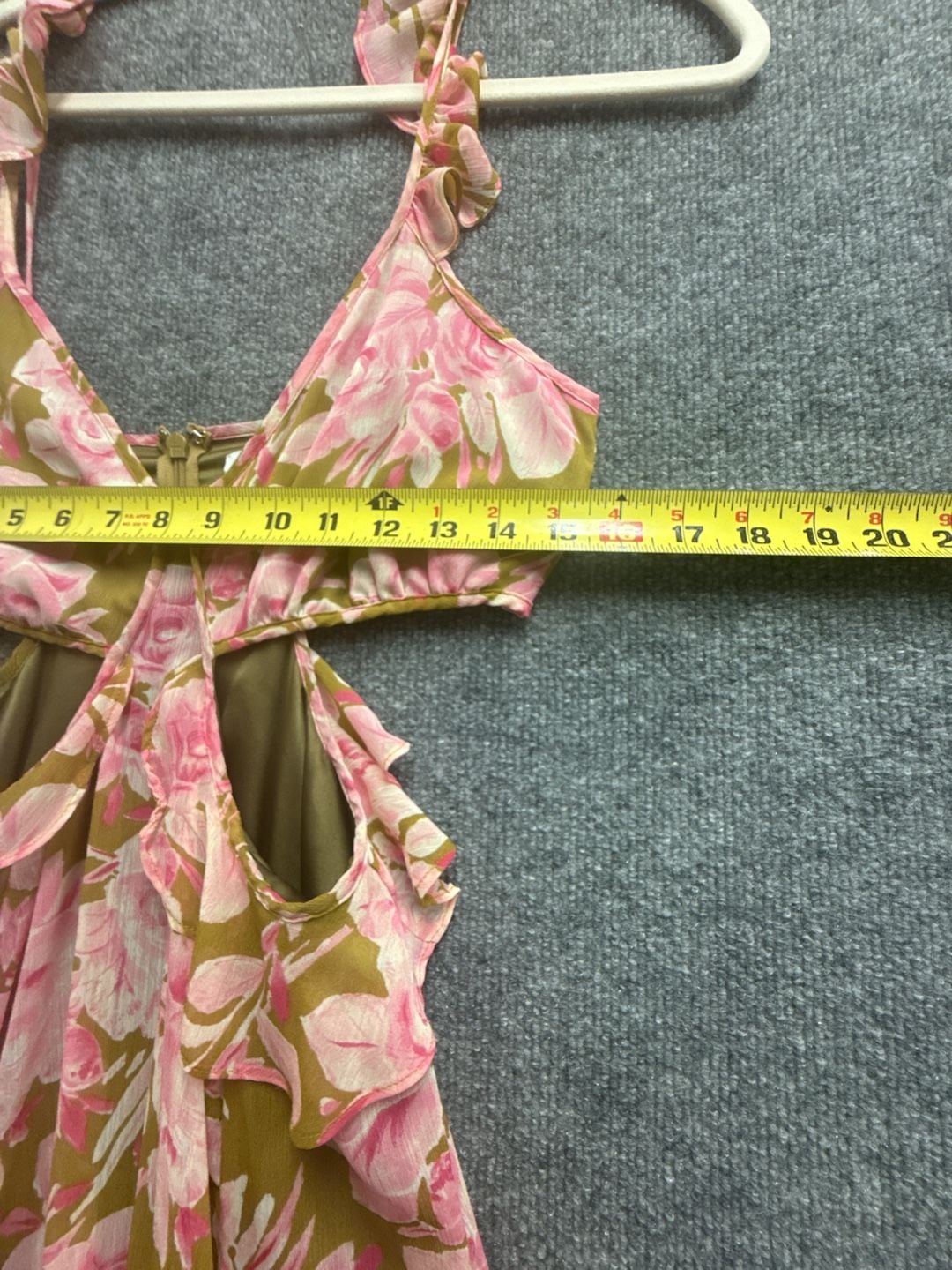 LIKELY Katerina Dress Olive Oil Pink Floral Cutout Midi 5