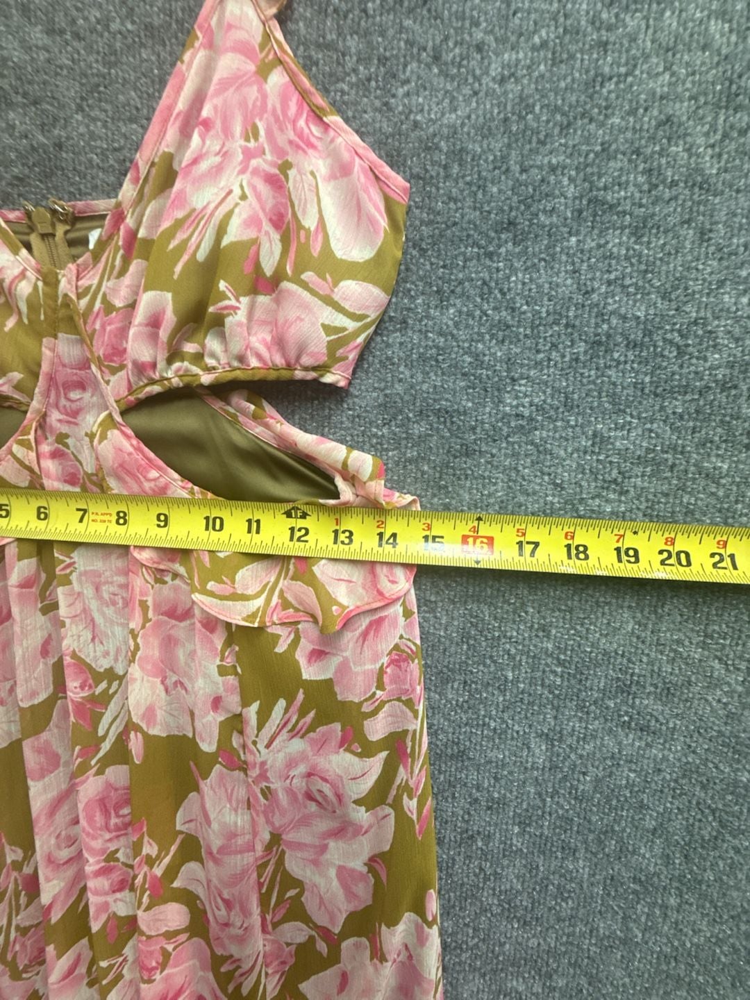 LIKELY Katerina Dress Olive Oil Pink Floral Cutout Midi 6