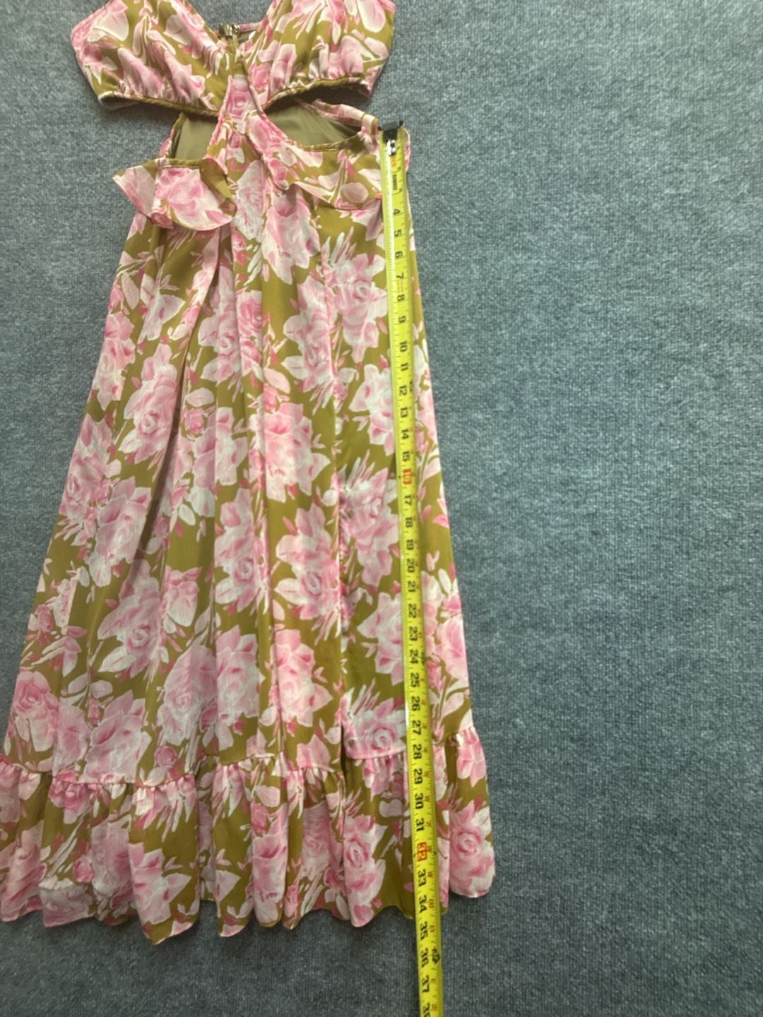 LIKELY Katerina Dress Olive Oil Pink Floral Cutout Midi 7