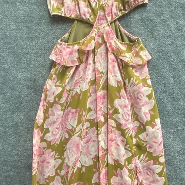 LIKELY Katerina Dress Olive Oil Pink Floral Cutout Midi