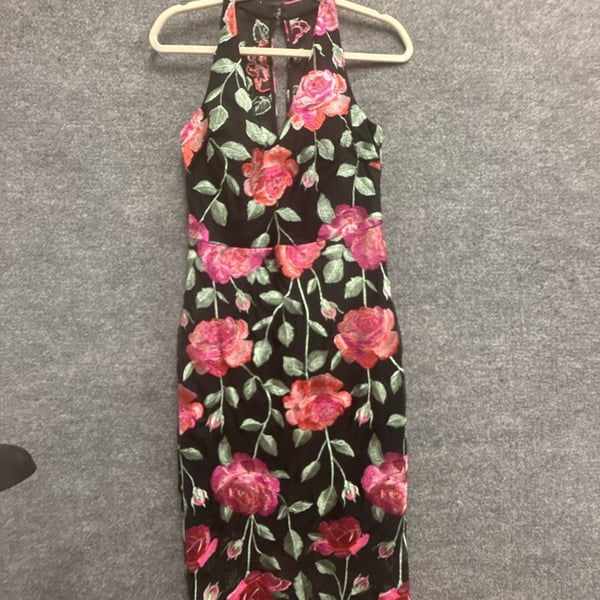 Siena Floral Embroidered Mesh Halter Midi Sheath Dress