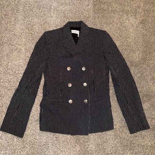 Vintage Sonia Rykiel Paris Black and White Pinstripe Double Breasted Blazer Jacket