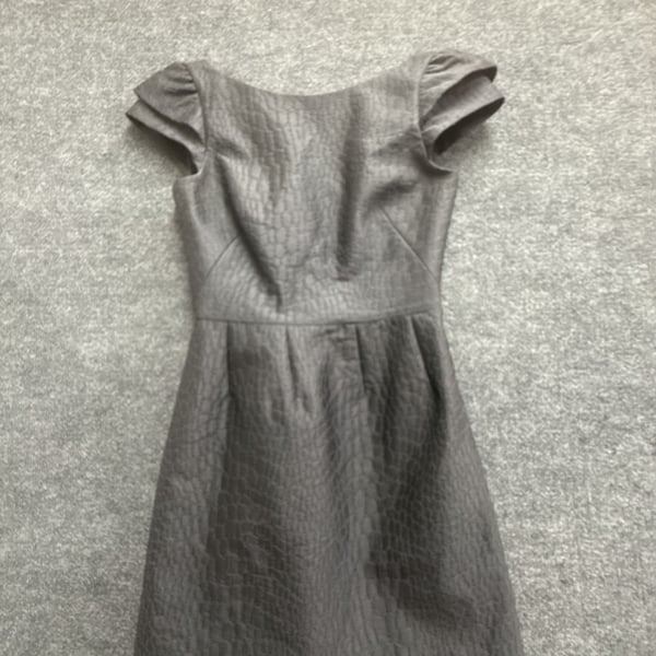 Halston Heritage Charcoal Gray Textured Cap Sleeve Flare Dress with Pockets Size 4
