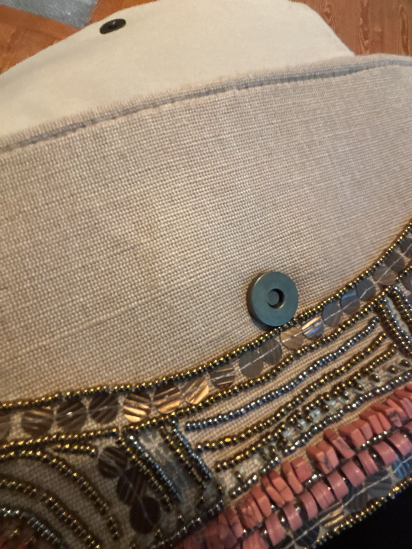 Antik Kraft Beaded Clutch Crossbody Handbag Pink Gold 7