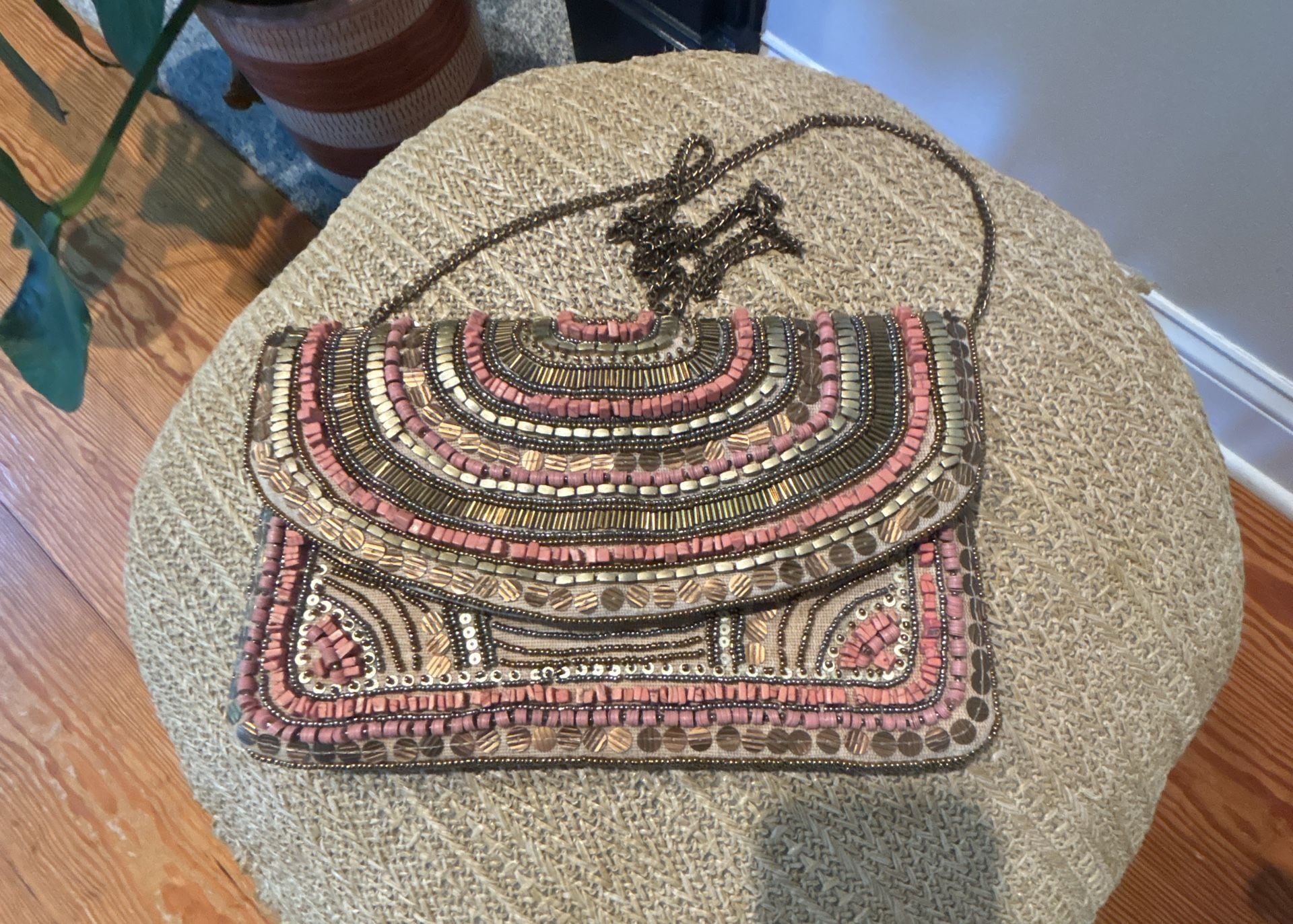 Antik Kraft Beaded Clutch Crossbody Handbag Pink Gold 10