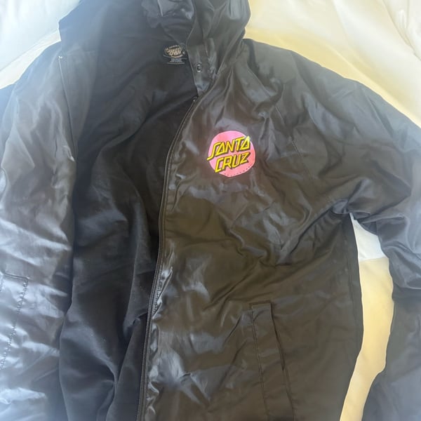Santa Cruz Skateboards Black Hooded Windbreaker Jacket with Dot Logo