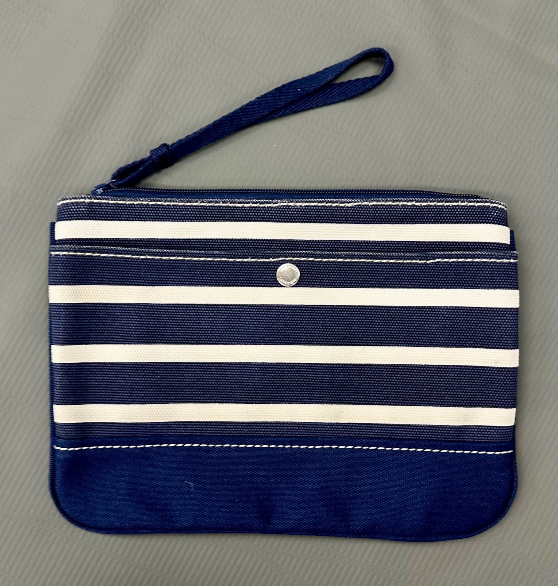 Lands' End Blue and White Striped Canvas Wristlet Clutch Cosmetic Pouch 2