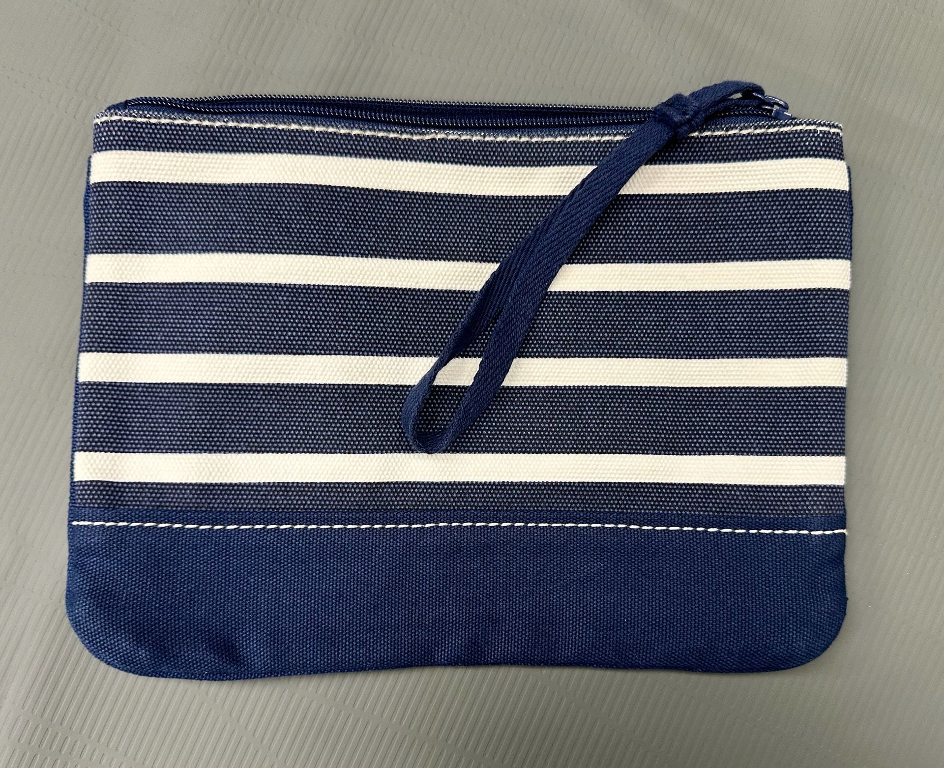 Lands' End Blue and White Striped Canvas Wristlet Clutch Cosmetic Pouch 3