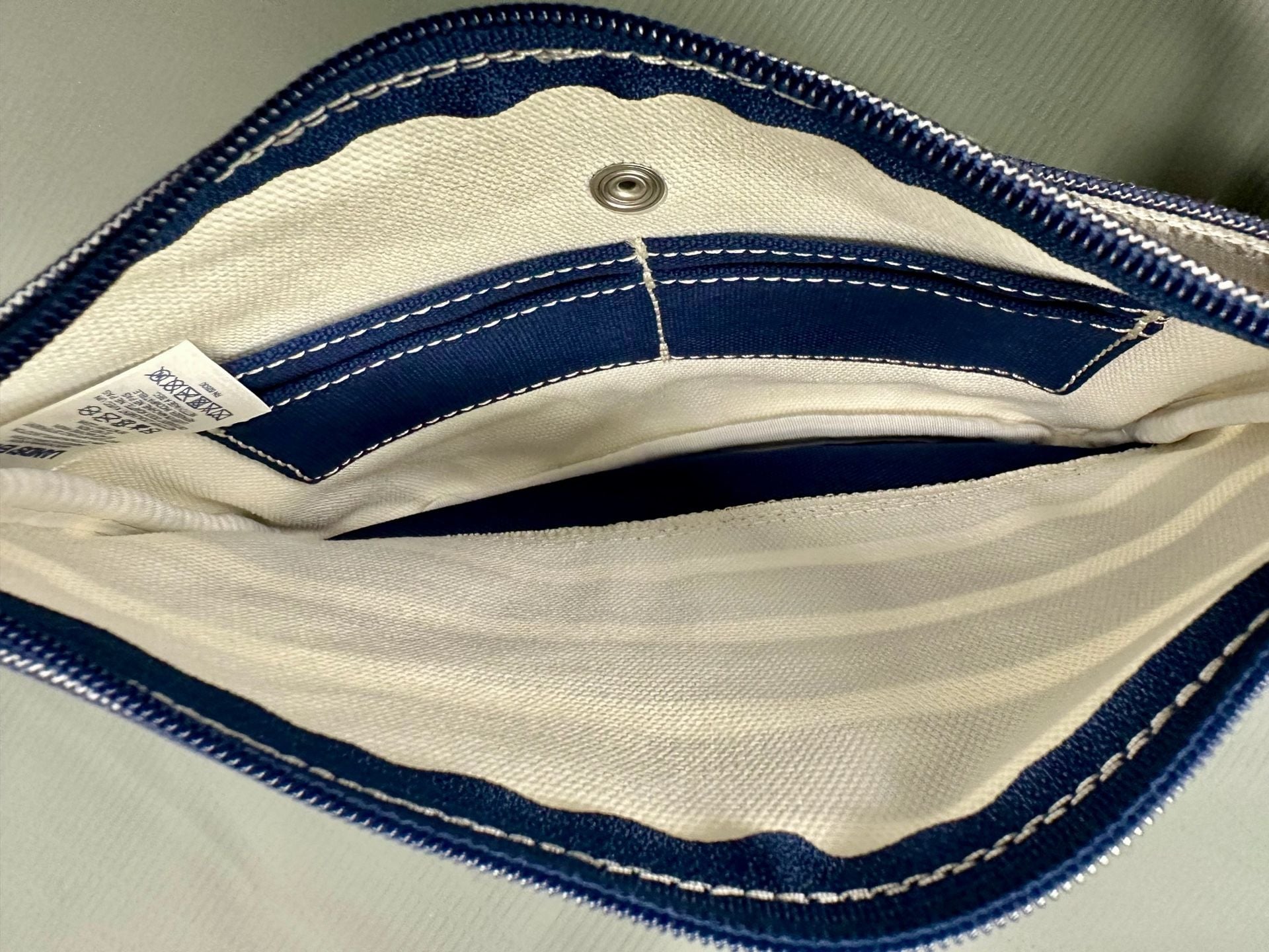 Lands' End Blue and White Striped Canvas Wristlet Clutch Cosmetic Pouch 7