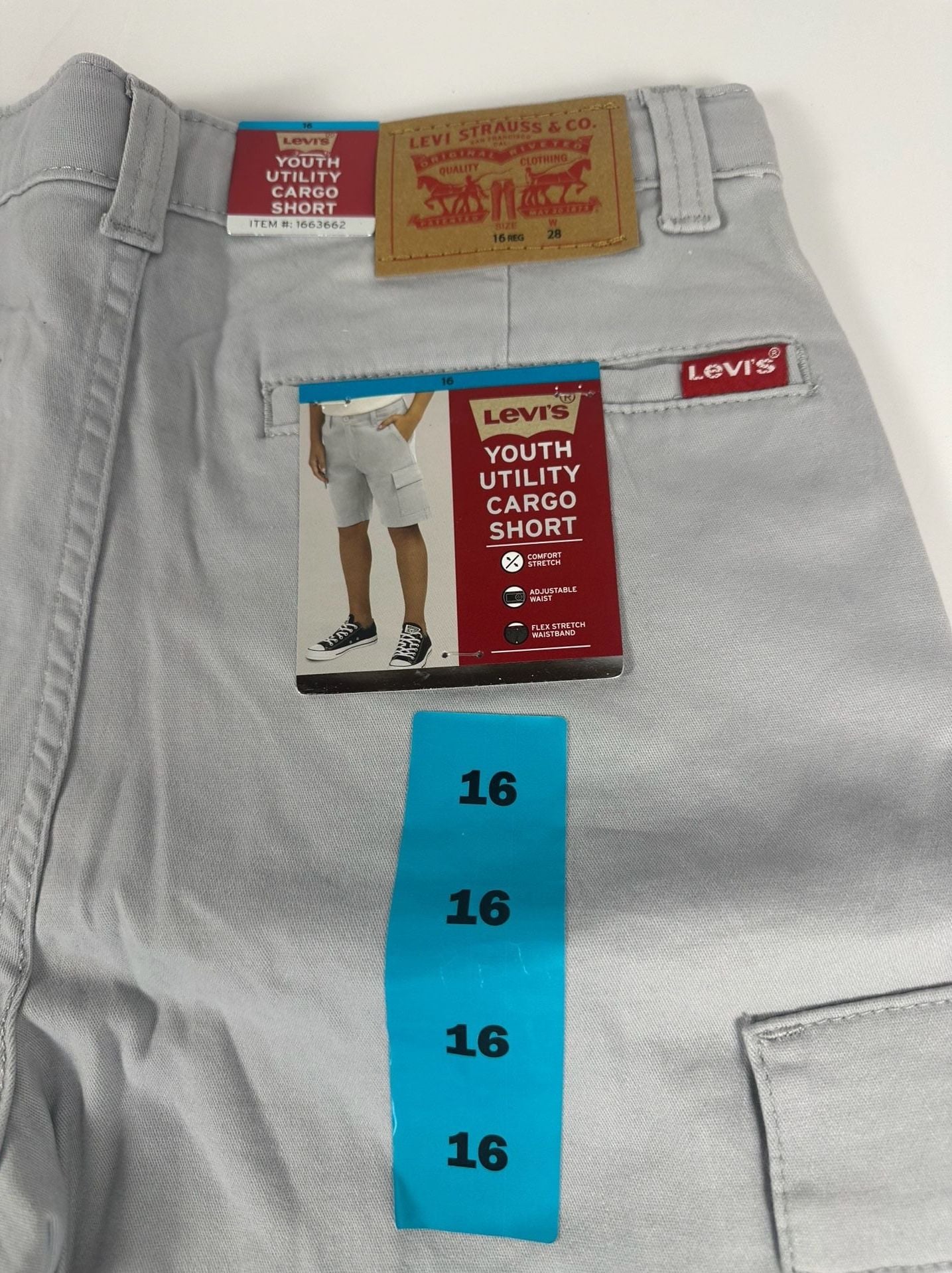 Levis Boys 16 Youth Utility Cargo Shorts Gray NWT Comfort Stretch Waist 28 5