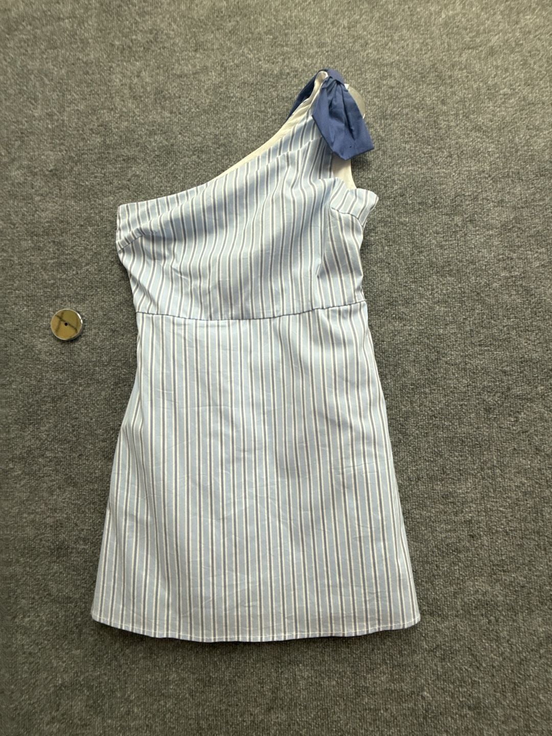 TCEC Women's Blue Striped One-Shoulder Dress with Bow Detail Size M 2