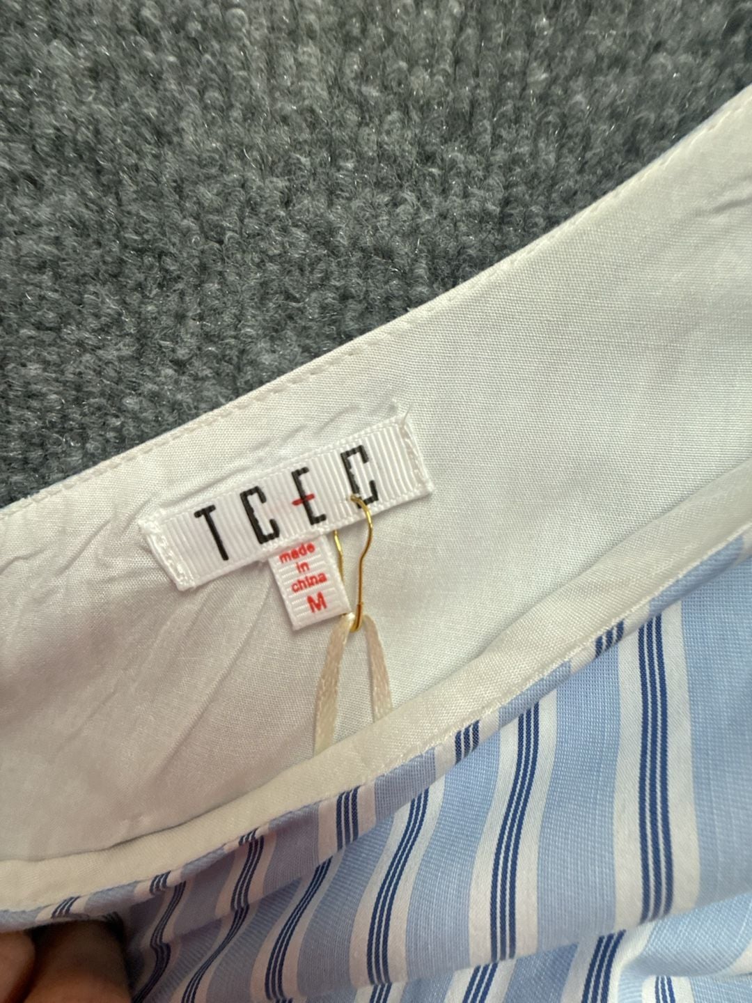TCEC Women's Blue Striped One-Shoulder Dress with Bow Detail Size M 4