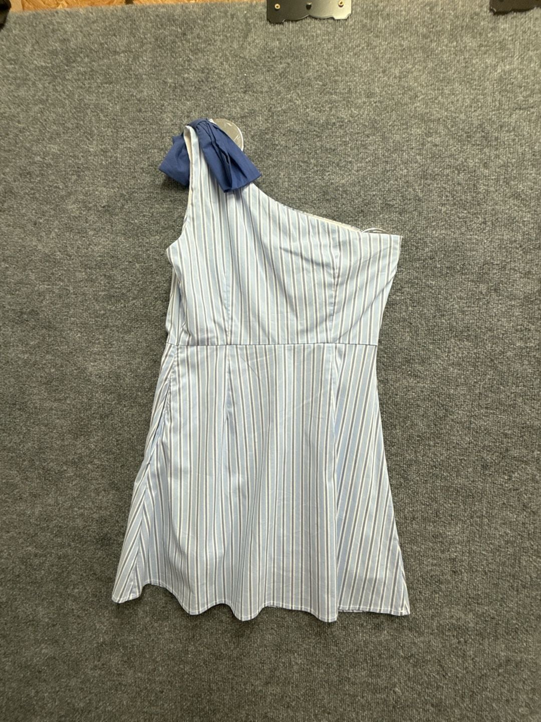 TCEC Women's Blue Striped One-Shoulder Dress with Bow Detail Size M 7