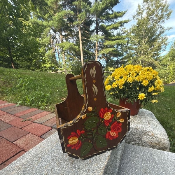 Vintage Hand Painted Wooden Folk Art Magazine Rack 