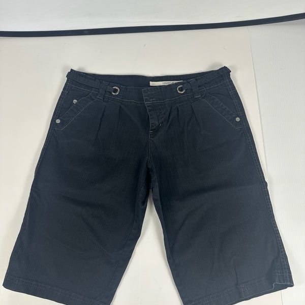 DKNY Jeans Womens 12 Navy Blue Pinstripe Bermuda Shorts Grommet Utility Cuffed