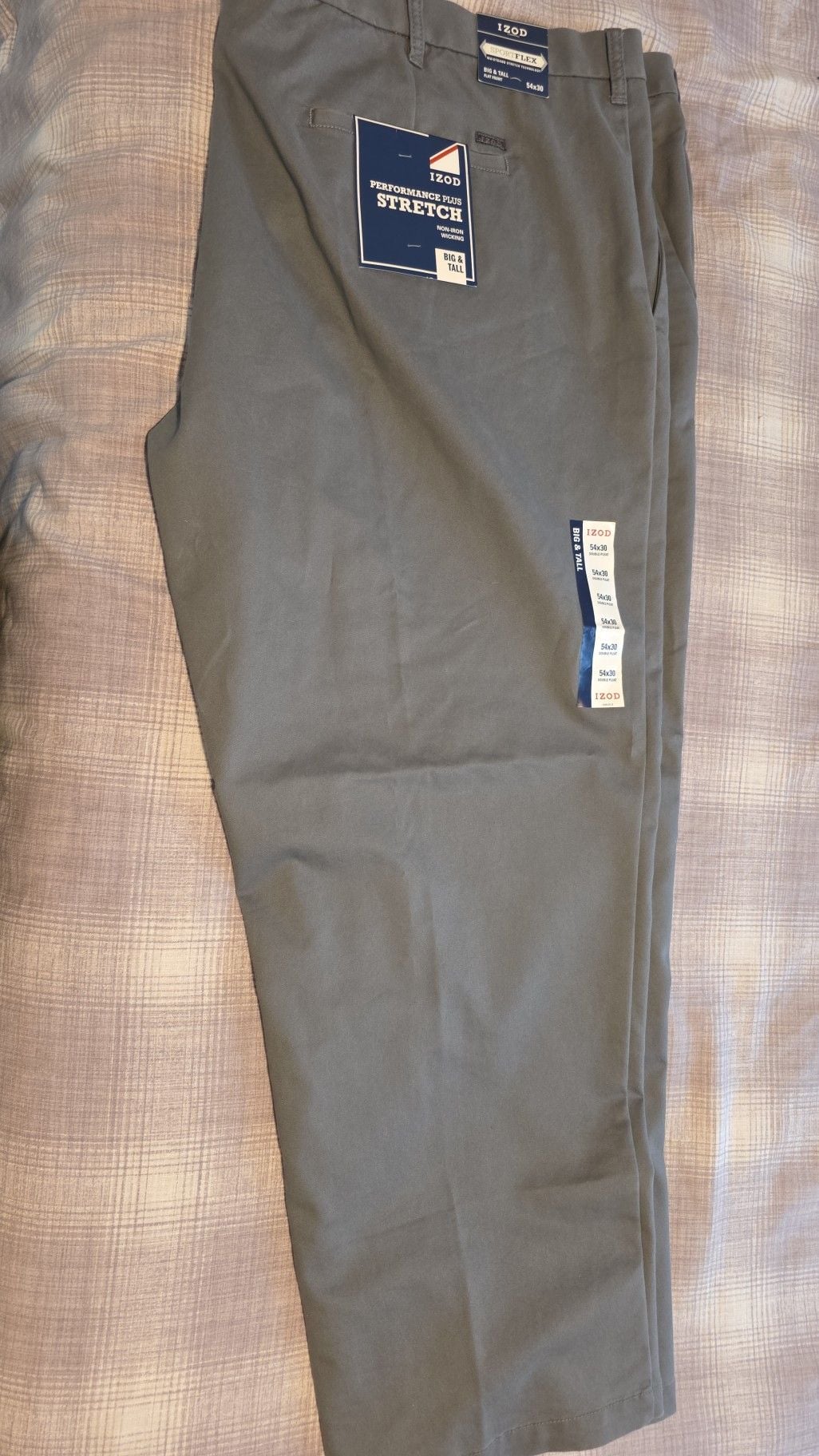 IZOD SportFlex Flat Front Pants 54x30 Big & Tall Gray 4