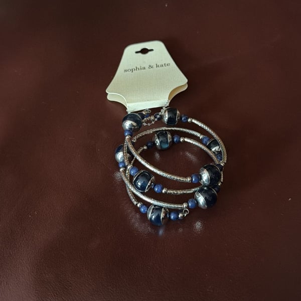 Sophia & Kate Multilayer Silver and Blue Beaded Coil Wrap Bracelet