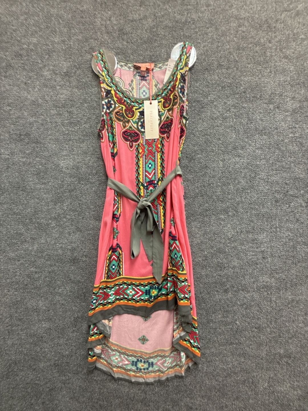 Peachpuff USA Pink Boho Floral Print High-Low Belted Dress 2