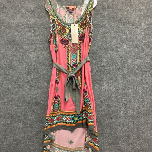 Peachpuff USA Pink Boho Floral Print High-Low Belted Dress